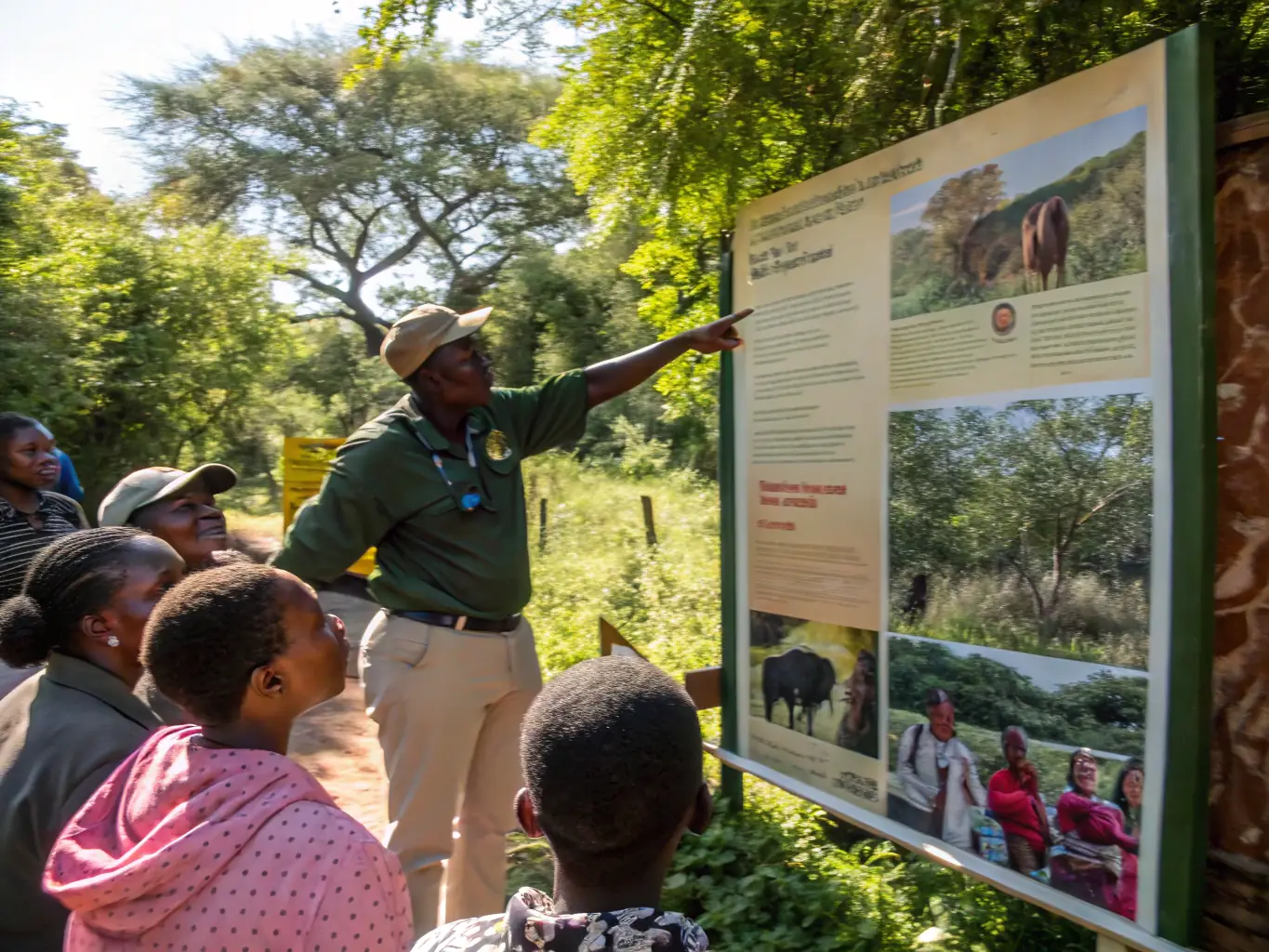 A photograph of a wildlife expert leading a workshop on responsible hunting practices for members of AMICALE DES CHASSEURS ET PROPRIETAIRES.